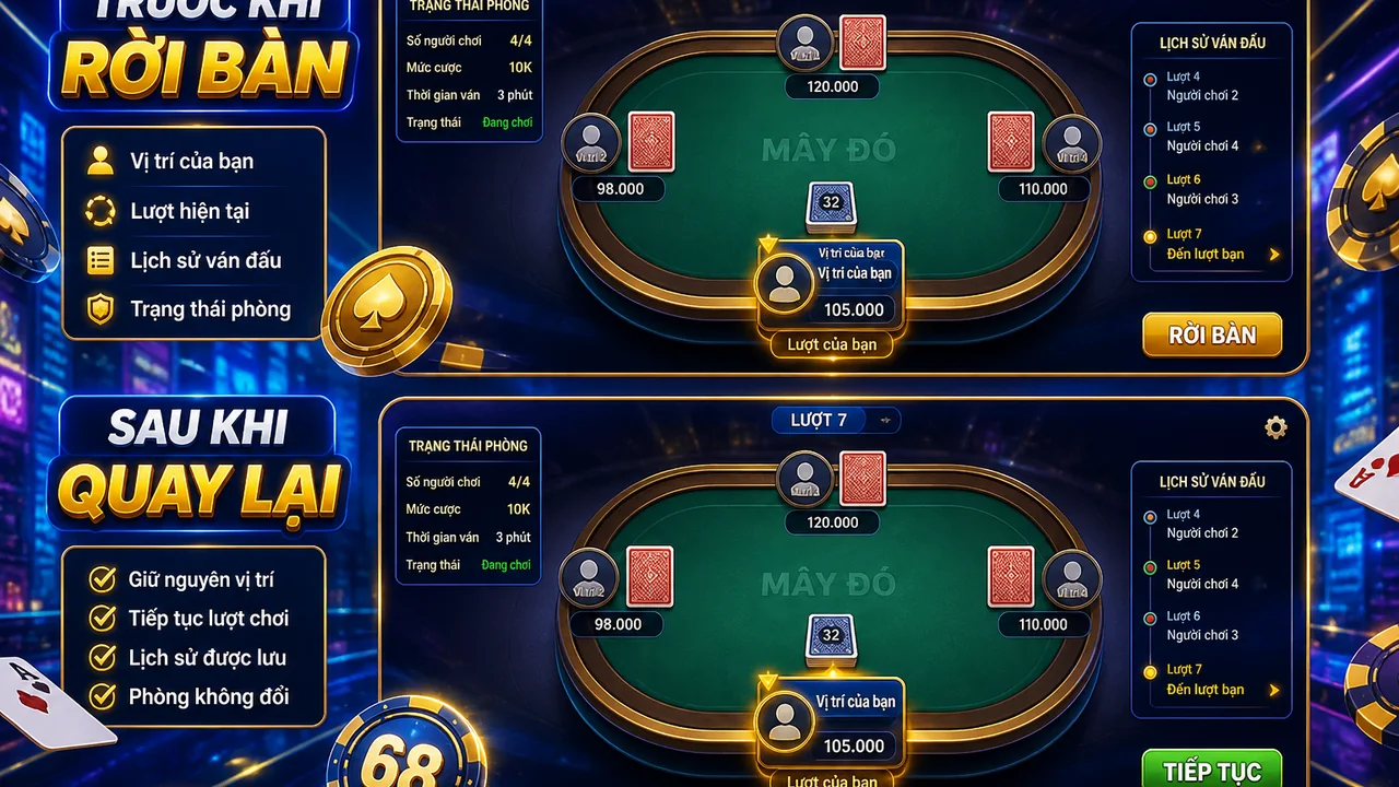 Bàn chơi có nhớ vị trí sau khi quay lại? Cách kiểm tra bàn 68win giữa các ván